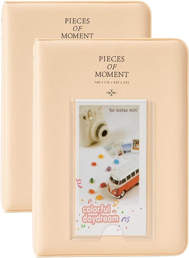 Zenko 2-Pack 64-Pockets Photo Album for Fujifilm Instax Mini 11 Mini12 7s 8 8+ 9 25 50s 70 90, 5 x 7.6 cm Mini Photo Album Compatible with Camera, Photo Book, Name Card Holder (Beige) - Image 1